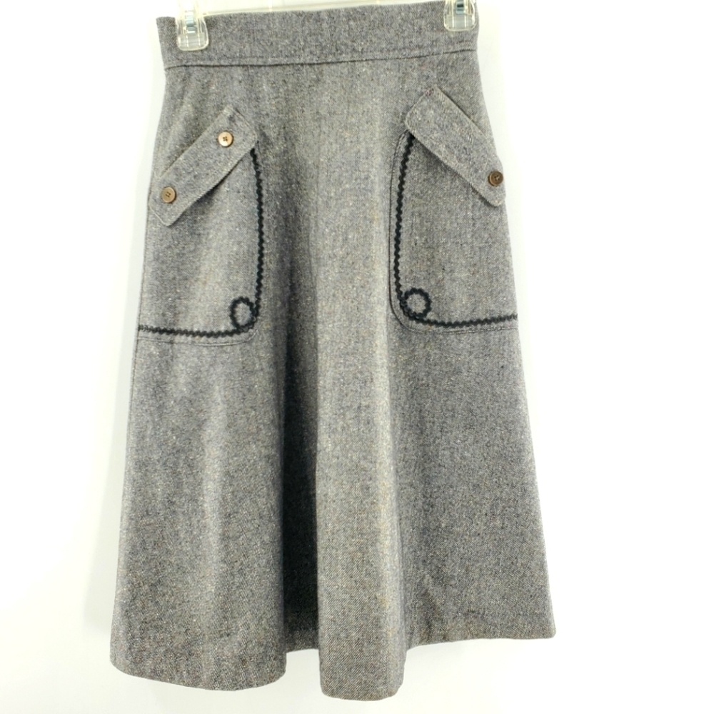 Vintage 70s wool tweed A-line skirt with pockets